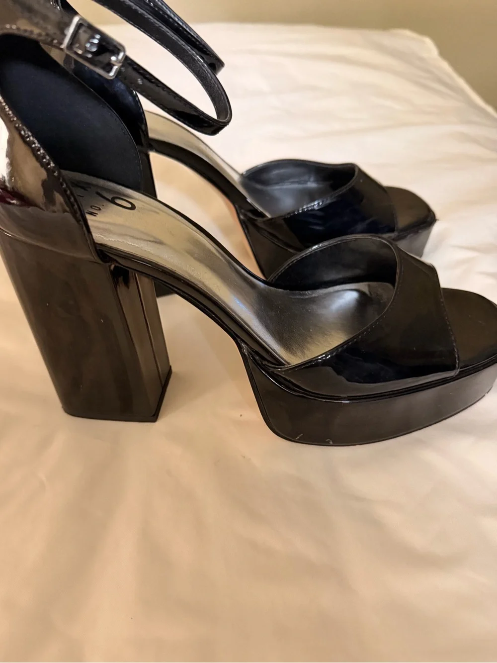 Mix No 6 Black Patent Platform Ankle-Strap Heels